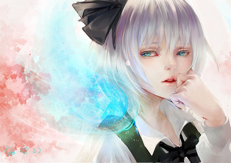 Обои на рабочий стол Youmu Konpaku / Ёму Конпаку, персонаж из серии компьютерных игр Touhou Project / «Проект «Восток»», art by kamachi kamachi-ko