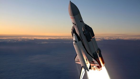 Обои на рабочий стол Старт ракеты с космическим кораблем многоразового использования Буран