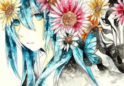 Обои на рабочий стол Вокалоид Хатсуне Мику / Vocaloid Hatsune Miku, автор Mendouna