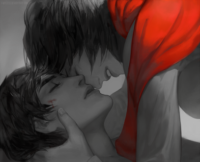 Обои на рабочий стол Микаса Аккерман / Mikasa Ackerman и Эрен Егер / Eren Jaeger из аниме Атака Титана / Attack on Titan / Shingeki no Kyojin