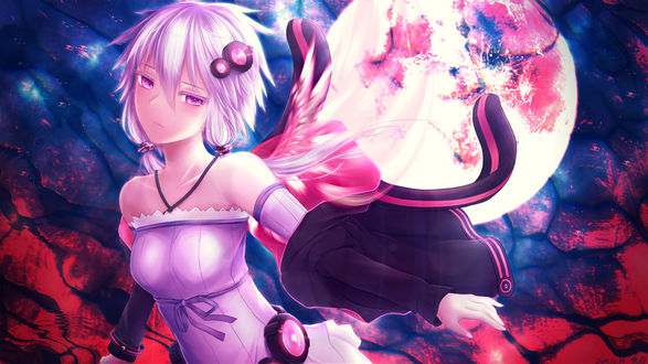 Обои на рабочий стол Vocaloid Yuzuki Yukari / Вокалоид Юзуки Юкари на фоне полной луны, art by Ume (rabbit punch)