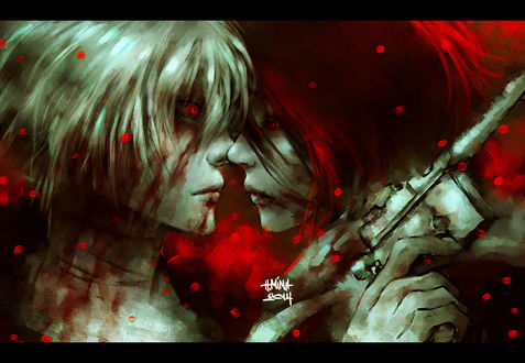 Обои на рабочий стол Парень и девушка лицом к лицу, art by NanFe