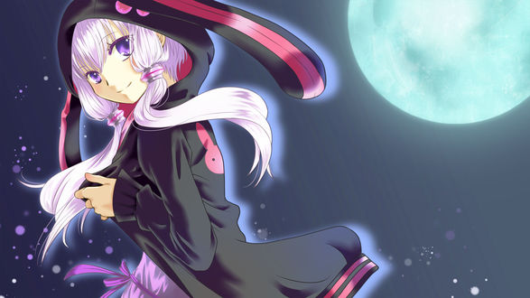 Обои на рабочий стол Vocaloid Yuzuki Yukari / Вокалоид Юзуки Юкари на фоне ночного неба и полной луны