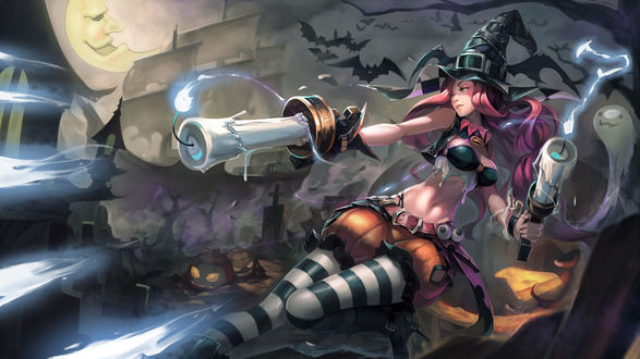 Обои на рабочий стол Miss Fortune / Мисс Фортуна, персонаж из игры League of Legends / Лига Легенд, art by Iorlvm