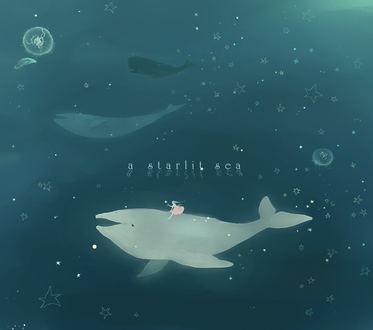 Обои на рабочий стол Девушка верхом на ките (a starlit sea)