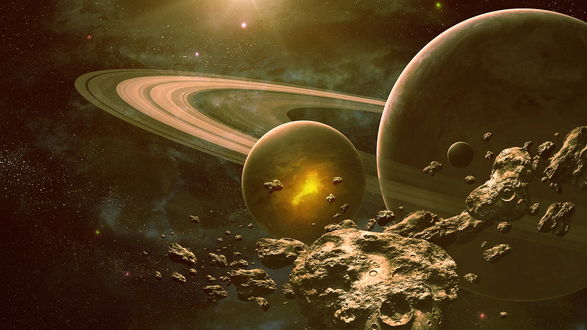 Обои на рабочий стол Кольца из метеоритов вокруг планеты