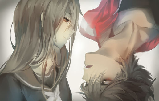 Обои на рабочий стол Аяно Татэяма / Ayano Tateyama и Шинтаро Кисараги / Shintarou Kisaragi из аниме Актеры Ослепленного Города / Mekakucity Actors, автор Syeoseul