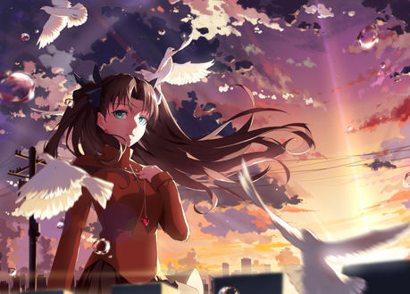 Обои на рабочий стол Рин Тосака / Rin Tohsaka из аниме Судьба: Ночь схватки / Fate: Stay night