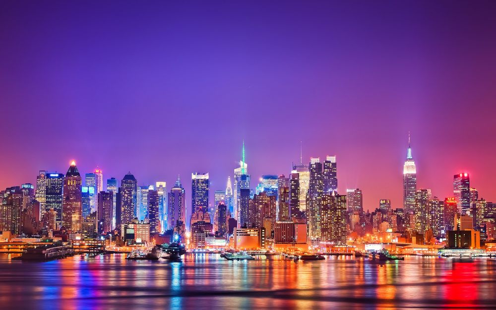 Обои для рабочего стола Огни ночного Нью-Йорк / New York, США / USA