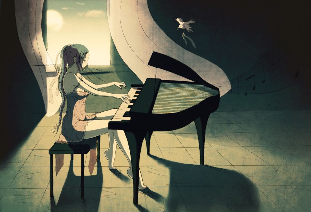 Обои для рабочего стола Девушка играет на рояле, автор Soranamae