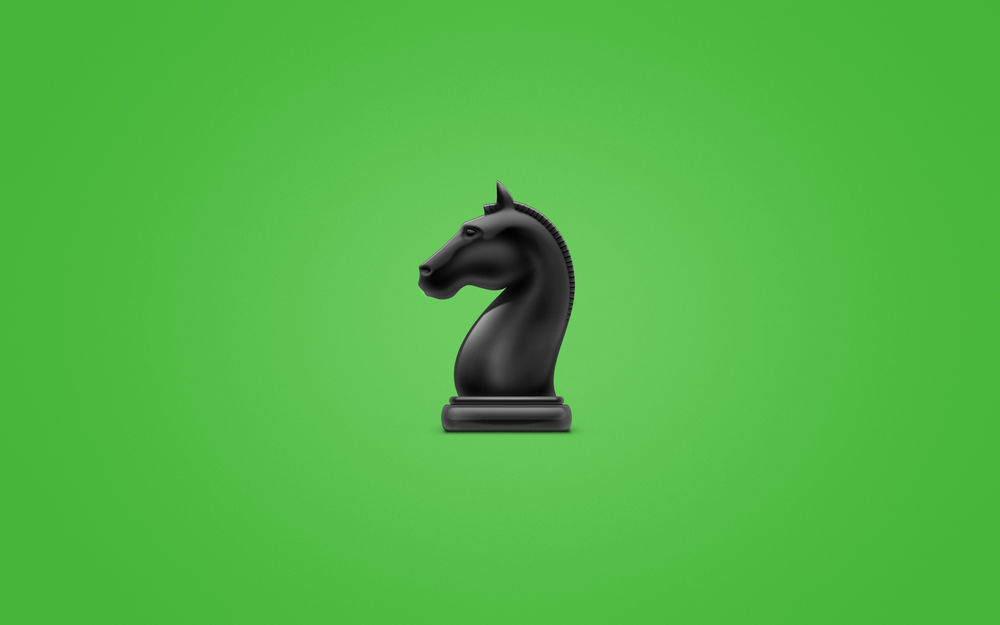 Обои для рабочего стола Черная фигура шахматной фигуры коня на зеленом фоне