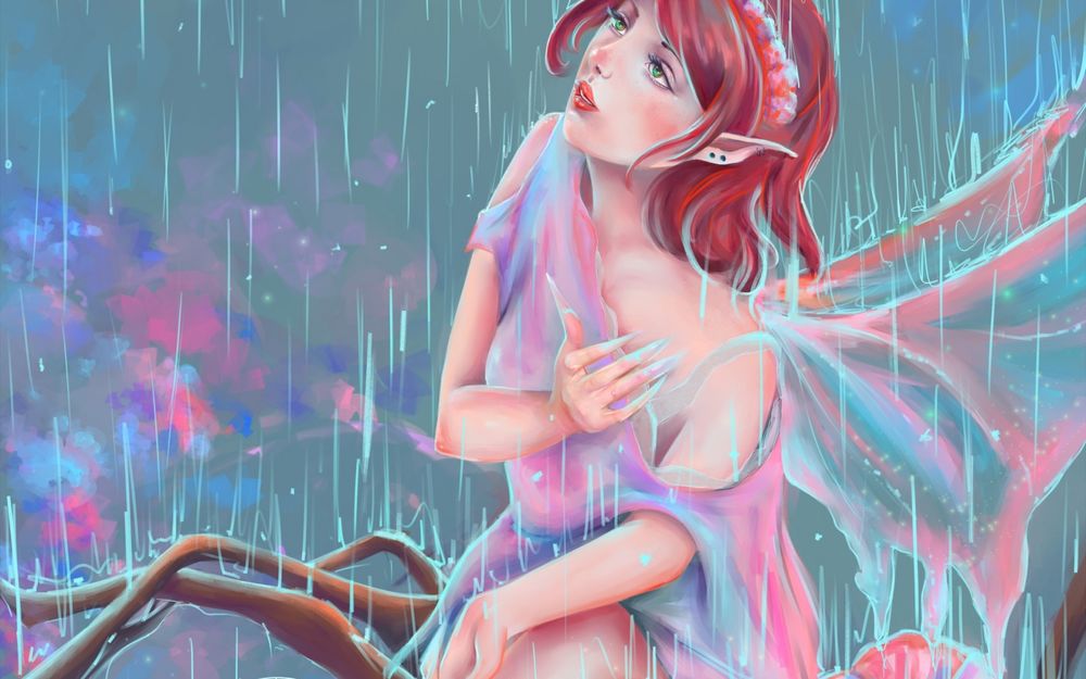 Обои для рабочего стола Девушка-фея под дождем, автор Gabrielle Ragusi
