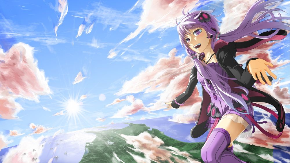 Обои для рабочего стола Vocaloid Yuzuki Yukari / Вокалоид Юзуки Юкари над облаками, art by Iroia