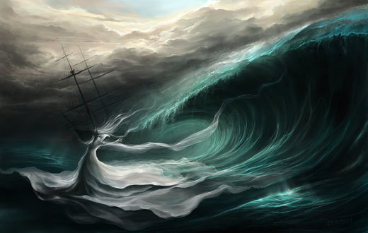 Обои на рабочий стол Корабль попавший в шторм, работа The Sovereign of Storms / повелитель штормов, by Procrust