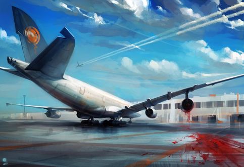 Обои на рабочий стол Самолет с повреждением в двигателе, by haryarti