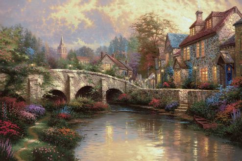 Обои на рабочий стол Каменный мост by Thomas Kinkade