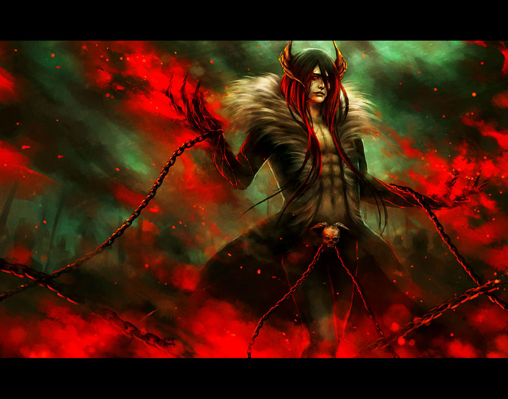 Обои для рабочего стола Демона удерживают цепи, art by NanFe