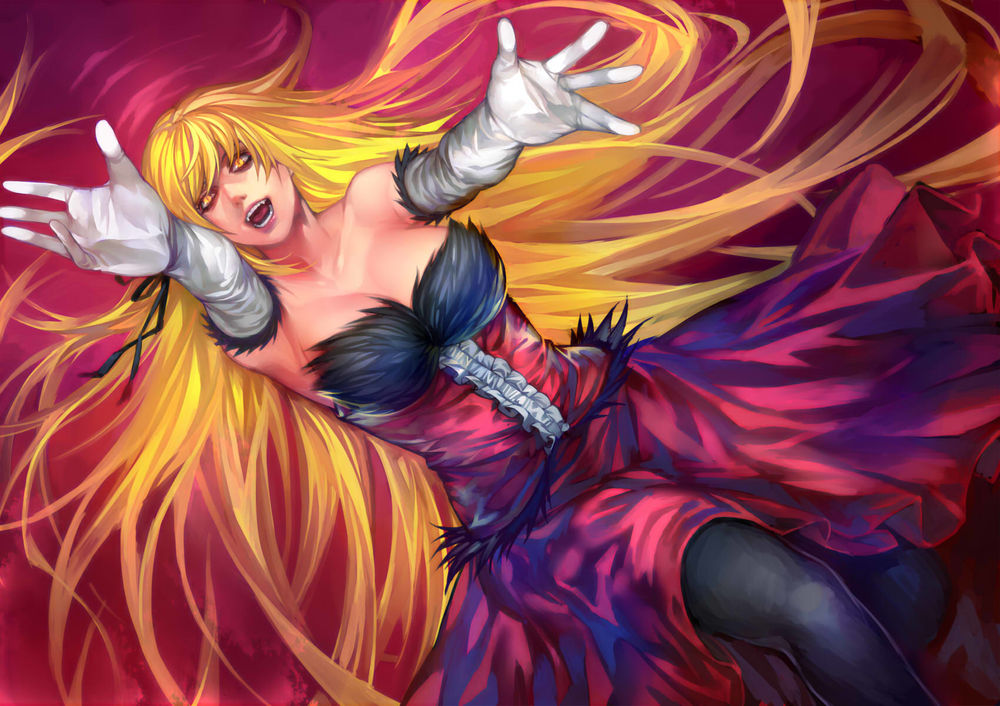 Обои для рабочего стола Shinobu Oshino / Синобу Осино из аниме Bakemonogatari / Истории монстров, art by shikihara mitabi