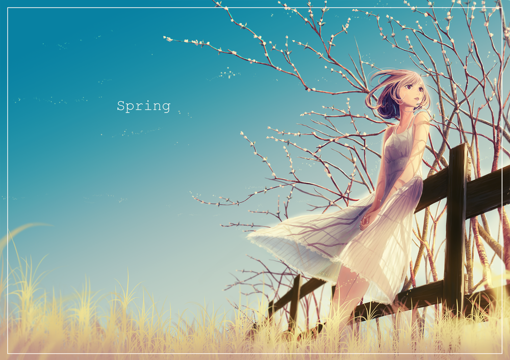 Обои для рабочего стола Девушка стоит около забора (Spring / Весна)