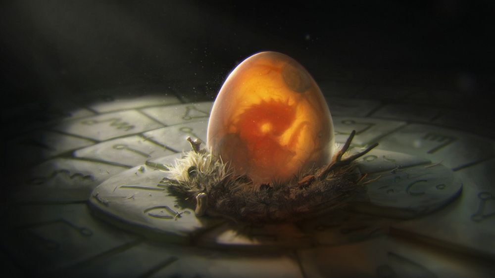 Обои для рабочего стола Яйцо с маленьким дракончиком в гнезде
