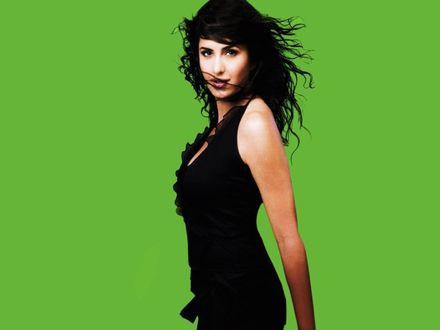 Обои на рабочий стол Индийская актриса Катрина Каиф / Katrina Kaif / стоит на зеленом фоне