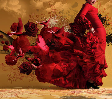 Обои на рабочий стол Девушка танцует Flamenco / фламенко, арт by dimitrosw