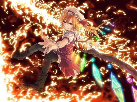 Обои на рабочий стол Flandre Scarlet / Фландр Скарлет из игры Проект Восток / Touhou Project, art by Freeze-ex
