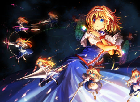 Обои на рабочий стол Alice Margatroid / Алиса Маргатроид и Shanghai / Шанхай из игры Проект Восток / Touhou Project, art by Freeze-ex