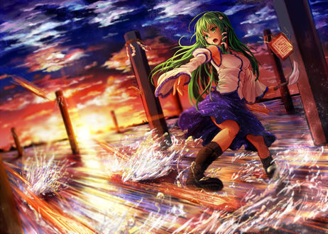 Обои на рабочий стол Kochiya Sanae / Котия Санаэ из игры Touhou Project / Проект Восток, art by Freeze-ex