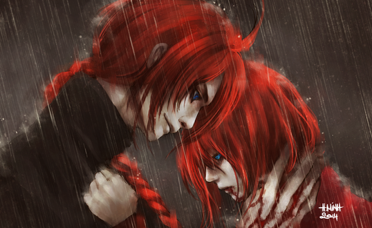 Обои на рабочий стол Кагура / Kagura и Камуи / Kamui из аниме Гинтама / Gintama, art by NanFe