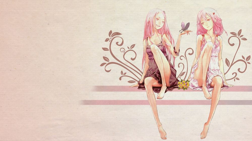 Обои для рабочего стола Mana Ouma / Мана Оума и Yuzuriha Inori / Юдзуриха Инори смотрят на бабочку, персонажи из аниме Guilty Crown / Корона Греха, art by Redjuice