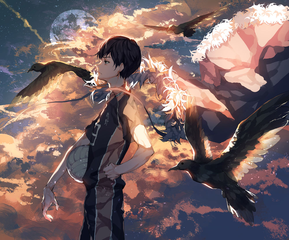 Обои на рабочий стол Kageyama Tobio / Кагеяма Тобио из аниме Haikyuu!/ Волейбол, art by Pixiv Id 366941, обои для рабочего стола, скачать обои,  обои бесплатно