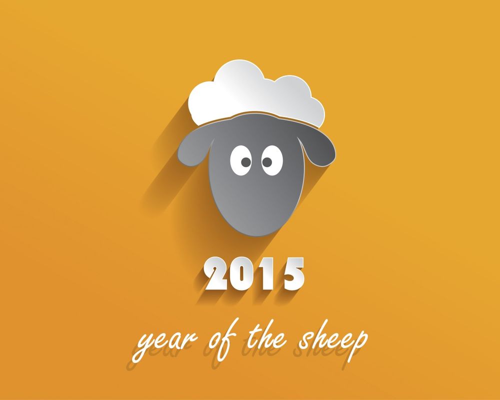 Обои для рабочего стола Лицо овечки на фоне слов 2015 year of the sheep / 2015 год овцы
