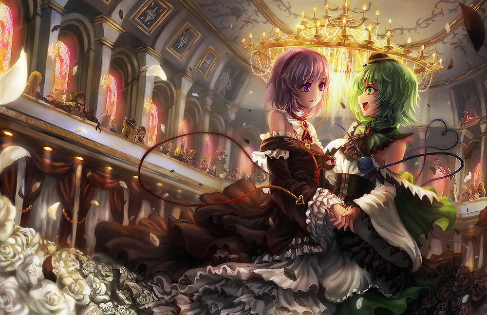 Обои для рабочего стола Alice Margatroid / Алиса Маргатроид, Flandre Scarlet / Фландре Скарлет, Hakurei Reimu / Рейму Хакурей, Hijiri Byakuren / Бякурен Хидзири, Hinanawi Tenshi / Тэнси Хинанави, Hoshiguma Yuugi / Юги Хосигума, Ibuki Suika / Суйка Ибуки, Inubashiri Momiji / Момидзи Инубасири, Kaenbyou Rin / Рин Каэмбе, Kaenbyou Rin (Cat) / Рин Каэмбе (кошка), Kirisame Marisa / Кирисаме Мариса, Komeiji Koishi / Койси Комейдзи, Komeiji Satori / Сатори Комейдзи и другие из игры Touhou Project / Проект Восток, art by Freeze-ex