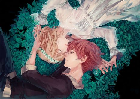 Обои на рабочий стол Парень и девушка лежат рядом, art by Futami Jun, обои для рабочего стола, скачать обои, обои бесплатно