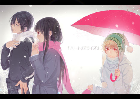 Обои на рабочий стол Hiyori Iki / Хиери Ики, Yato / Ято и Yukine / Юкине из аниме Noragami / Бездомный Бог