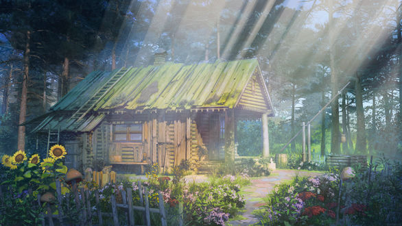 Обои на рабочий стол Освещенный солнечными лучами дом, art by arsenixc