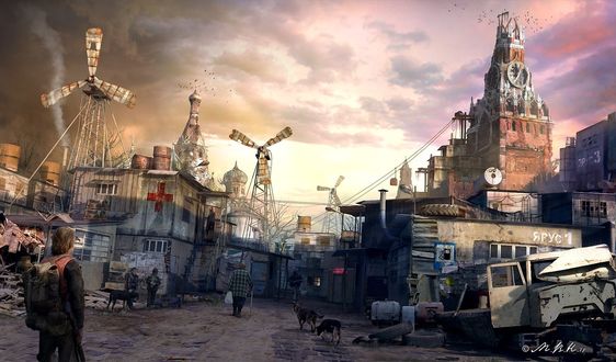 Обои на рабочий стол Постапокалиптическая Москва, Россия / Moscow, Russia, на заднем фоне виден Кремль