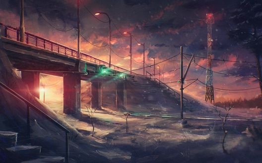 Обои на рабочий стол Мост с фонарями вдоль него, by Sylar113
