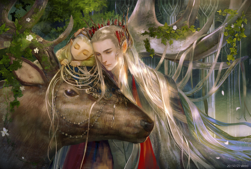 Обои на рабочий стол Тhranduil / Трандуил и меленький Legolas / Леголас, герои повести Дж. Р. Р. Толкина «Хоббит, или Туда и обратно»