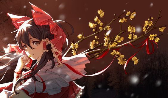 Обои на рабочий стол Рэйму Хакурэй / Reimu Hakurei из игры Проект Восток / Touhou Project