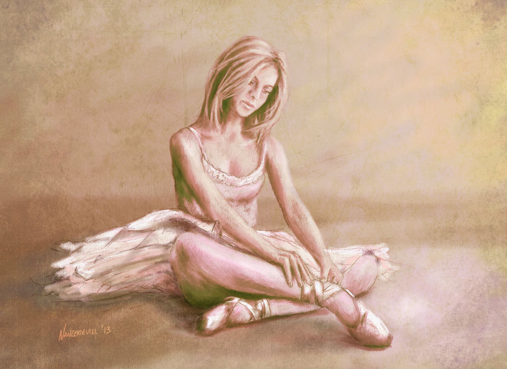 Обои для рабочего стола Балерина сидит на полу, by nancekievill