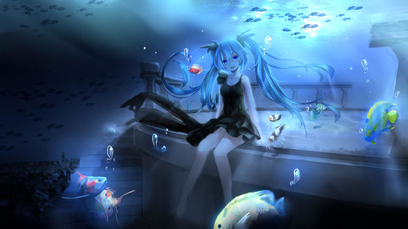 Обои на рабочий стол Vocaloid Hatsune Miku / Вокалоид Хатсуне Мику под водой