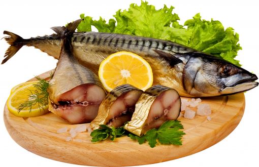 Обои на рабочий стол Скумбрия с лимоном и салатом