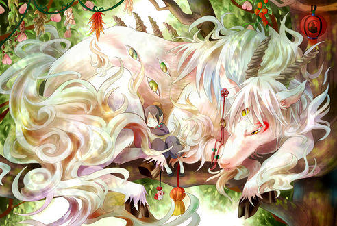 Обои на рабочий стол Hakutaku / Хакутаку и Хозуки / Hoozuki из аниме Хладнокровный Хозуки / Hoozuki no Reitetsu