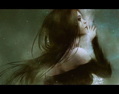 Обои на рабочий стол Темноволосая девушка, art by NanFe