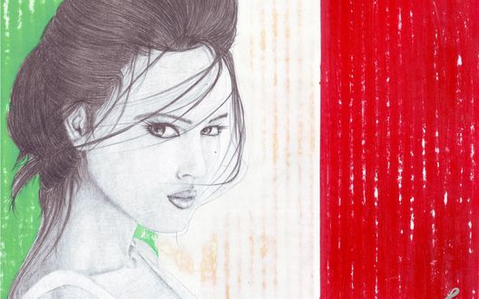 Обои на рабочий стол Актриса Моники Беллуччи / Monica Bellucci на фоне итальянского флага