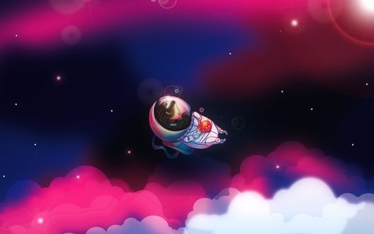 Обои на рабочий стол Персонаж мультфильма Ежик в тумане Ежик летит в скафандре в космосе