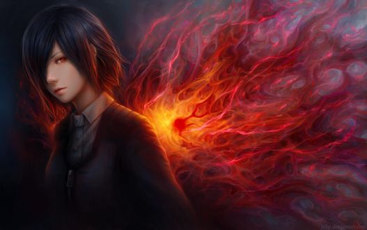 Обои на рабочий стол Kirishima Touka / Тока Кирисима персонаж из аниме Tokyo Ghoul / Токийский гуль, art by Jason Peng