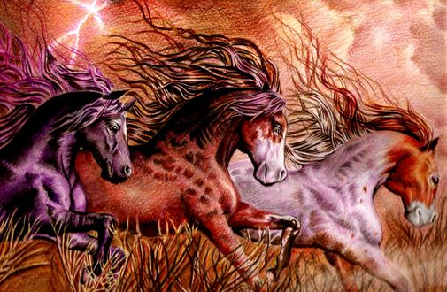 Обои на рабочий стол Скачущие три лошади, by Fajralam